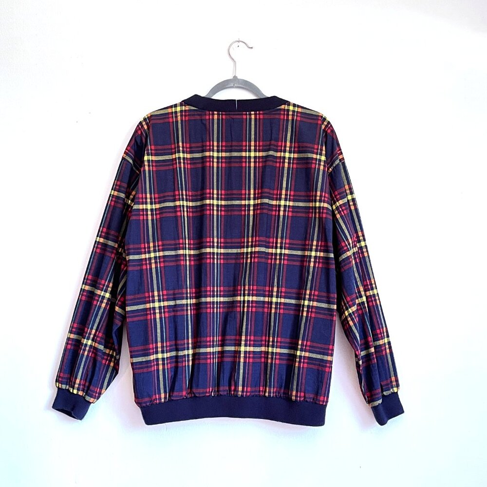 Vintage 90s Men's IZOD Tartan Plaid Crewneck Pullover Windbreaker Jacket Medium - Picture 5 of 6